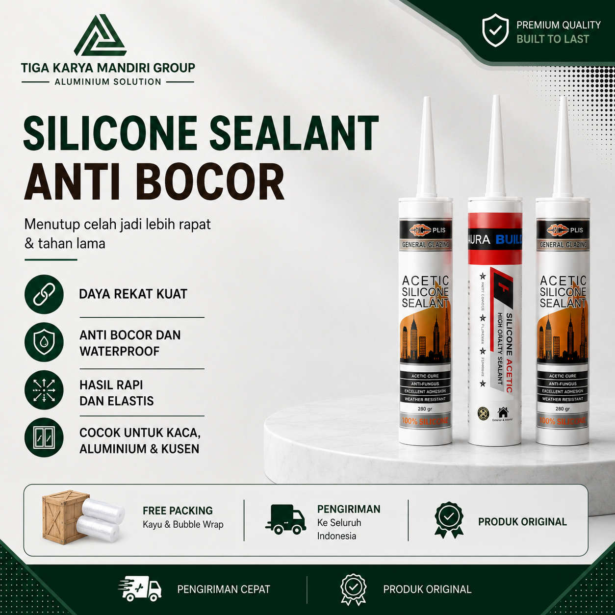 Silicone Sealant Lem Kaca & Jendela Premium | Daya Rekat Kuat & Tahan Lama