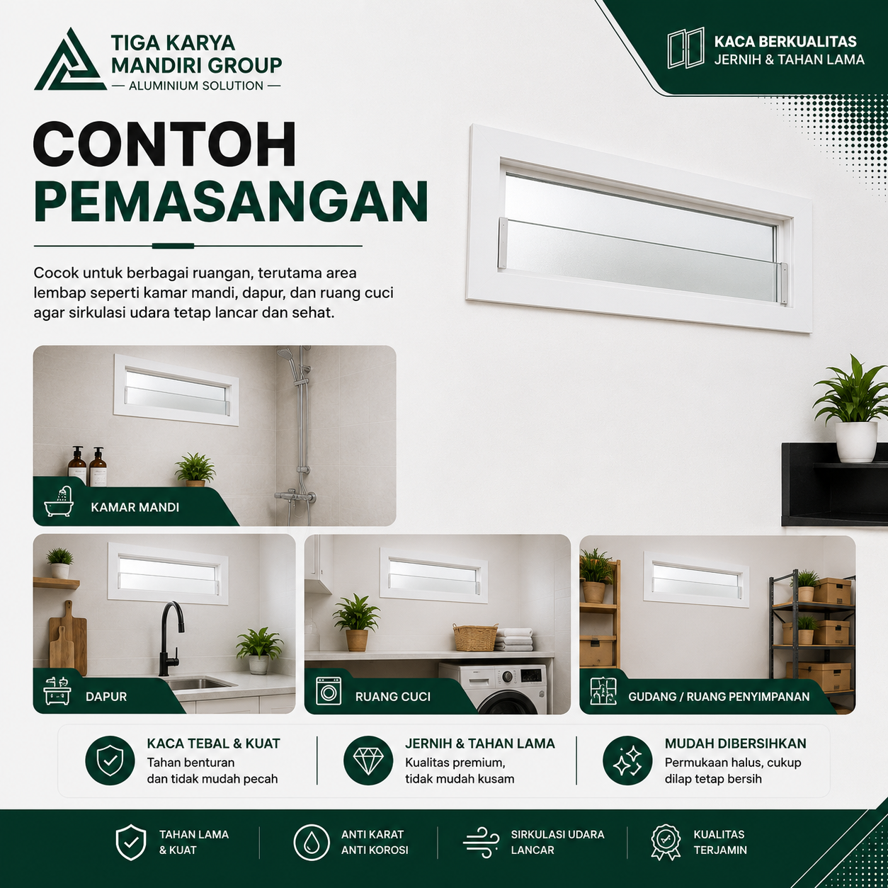 Kaca Mati Aluminium Zig Zag Minimalist Tinggi 20 cm | Ventilasi Dapur Modern - Image 4