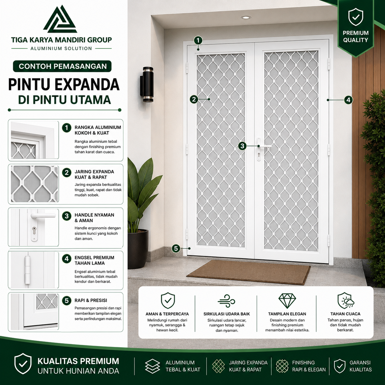 Pintu Expanda Double Aluminium Kasa Nyamuk Premium | Anti Karat & Custom Ukuran - Image 2