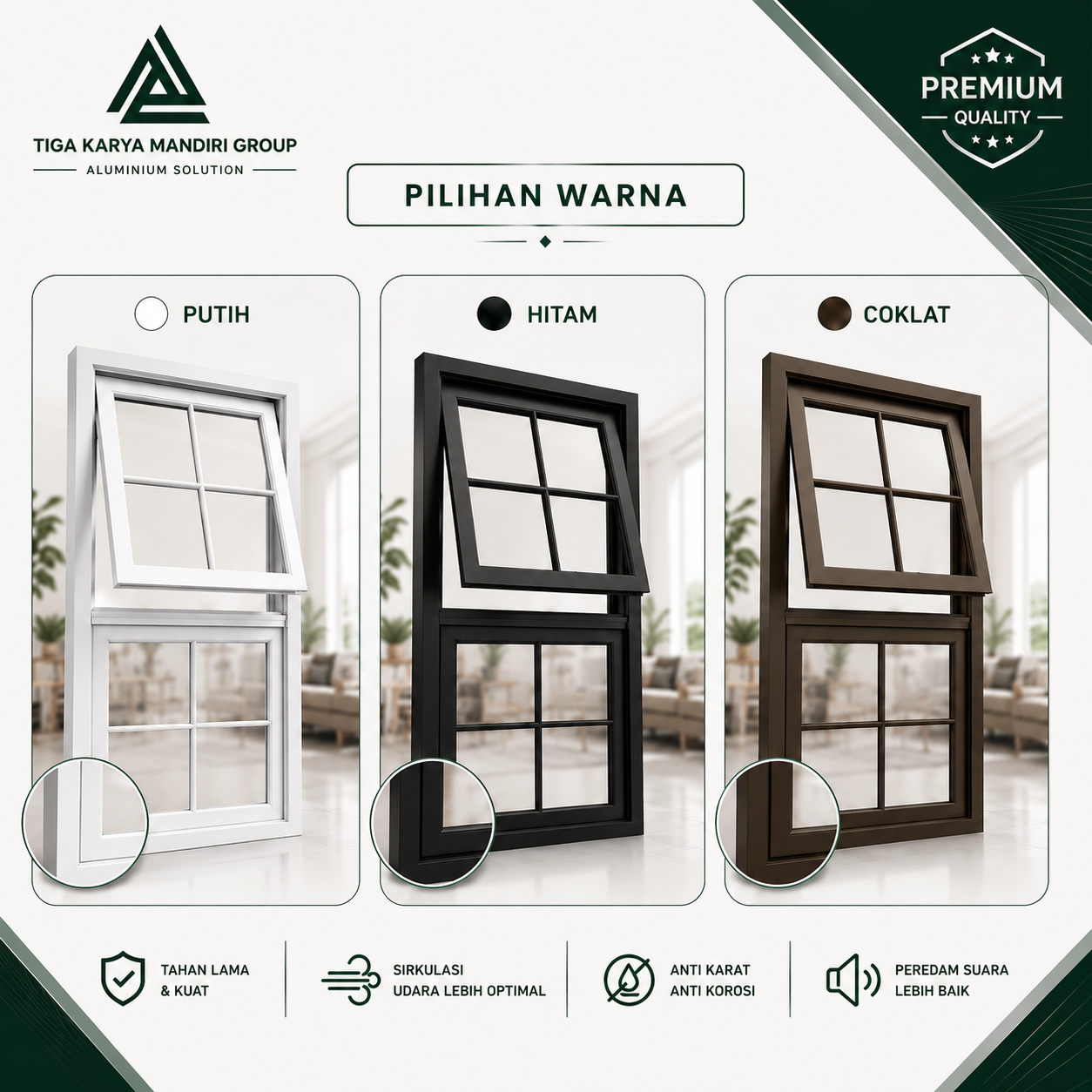 Jendela Aluminium Modern Kombinasi Fix Window 50x100 cm | Minimalis Premium - Image 3