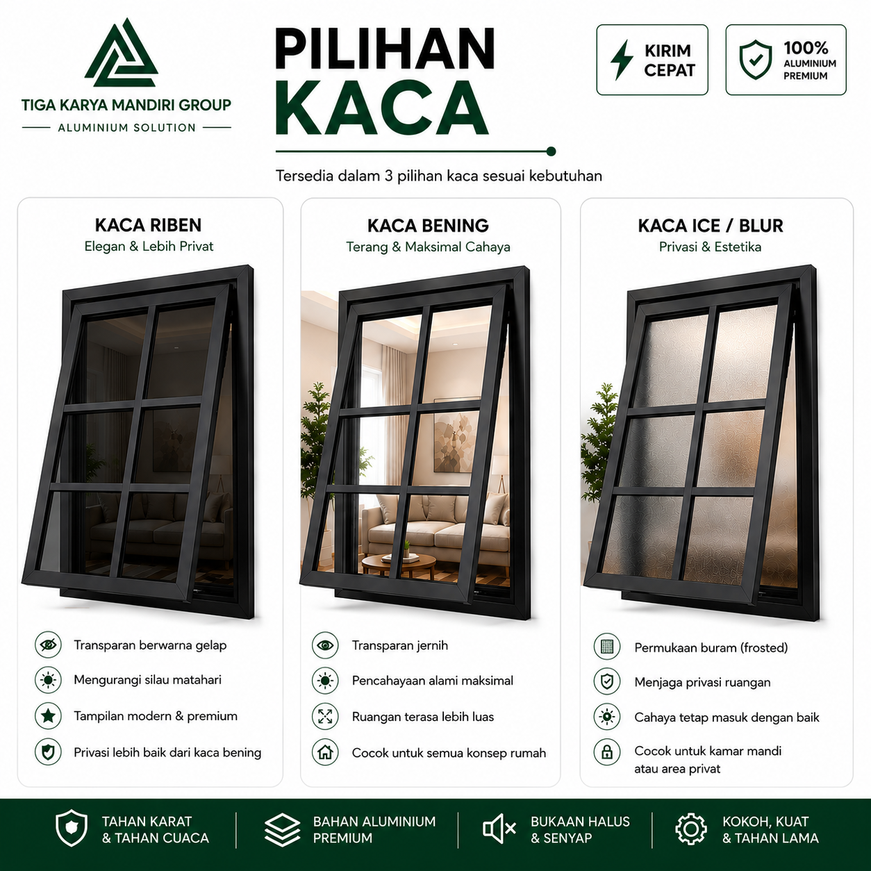 Jendela Aluminium Casement Ornamen 1 Daun | Bisa Custom Berbagai Ukuran | Anti Karat - Image 4