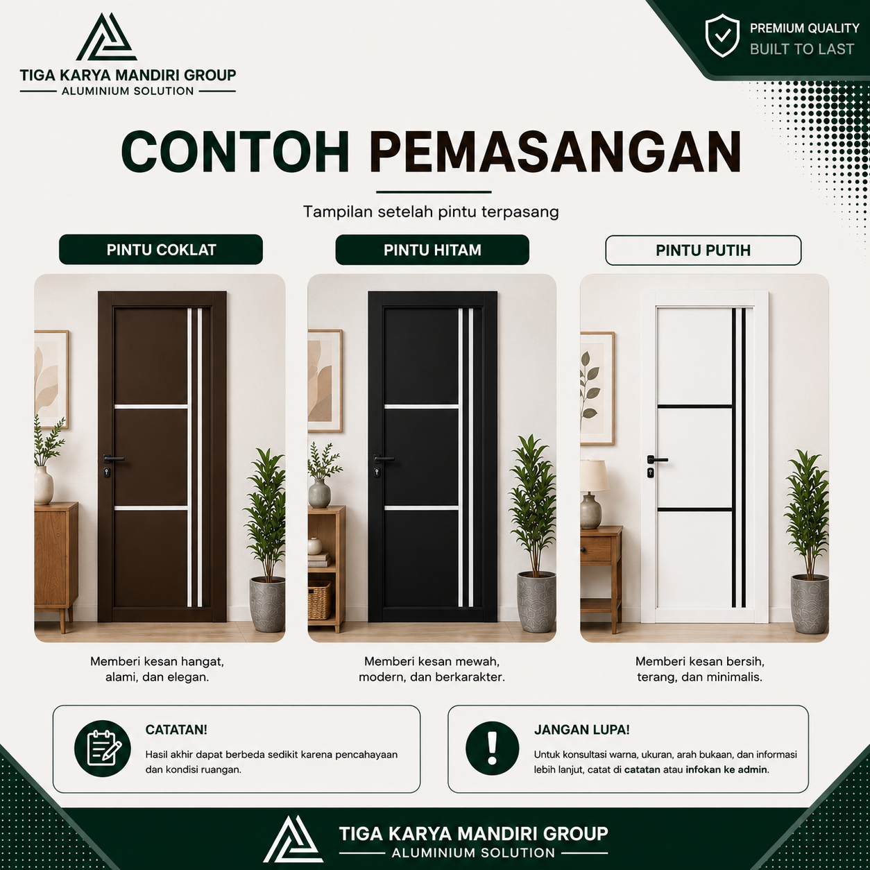 Pintu Aluminium ACP Model Estetik Minimalist Premium | Swing Kamar & Pintu Utama Anti Karat - Image 5