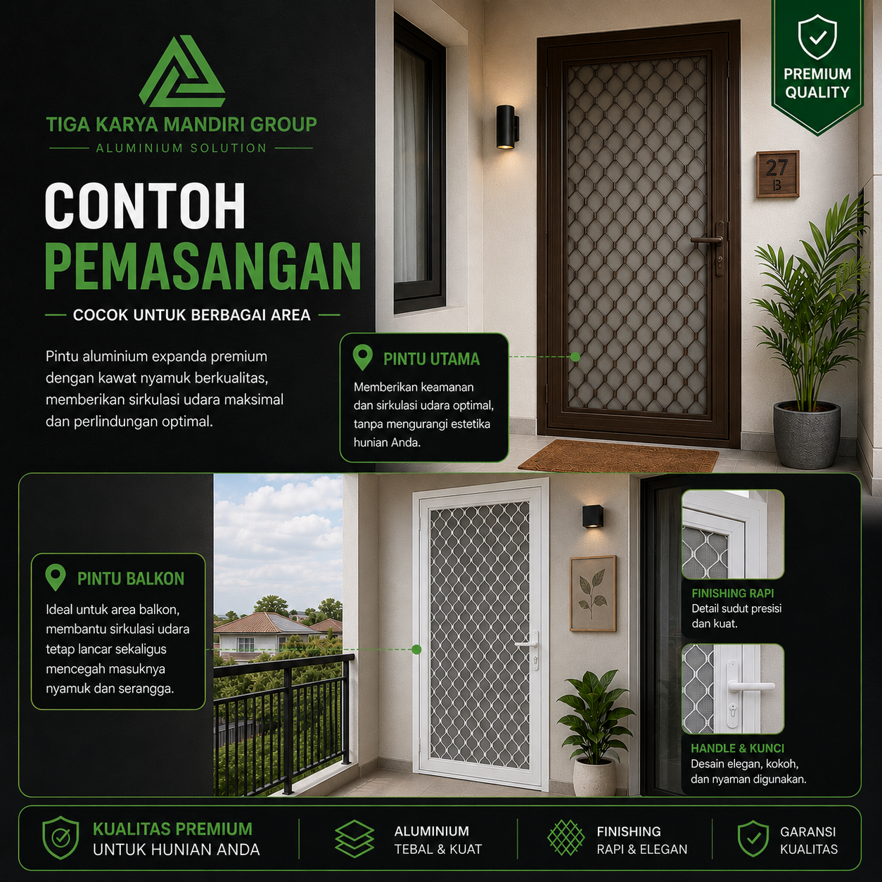 Pintu Expanda Single Aluminium Kasa Nyamuk Premium | Anti Karat & Super Kokoh - Image 3