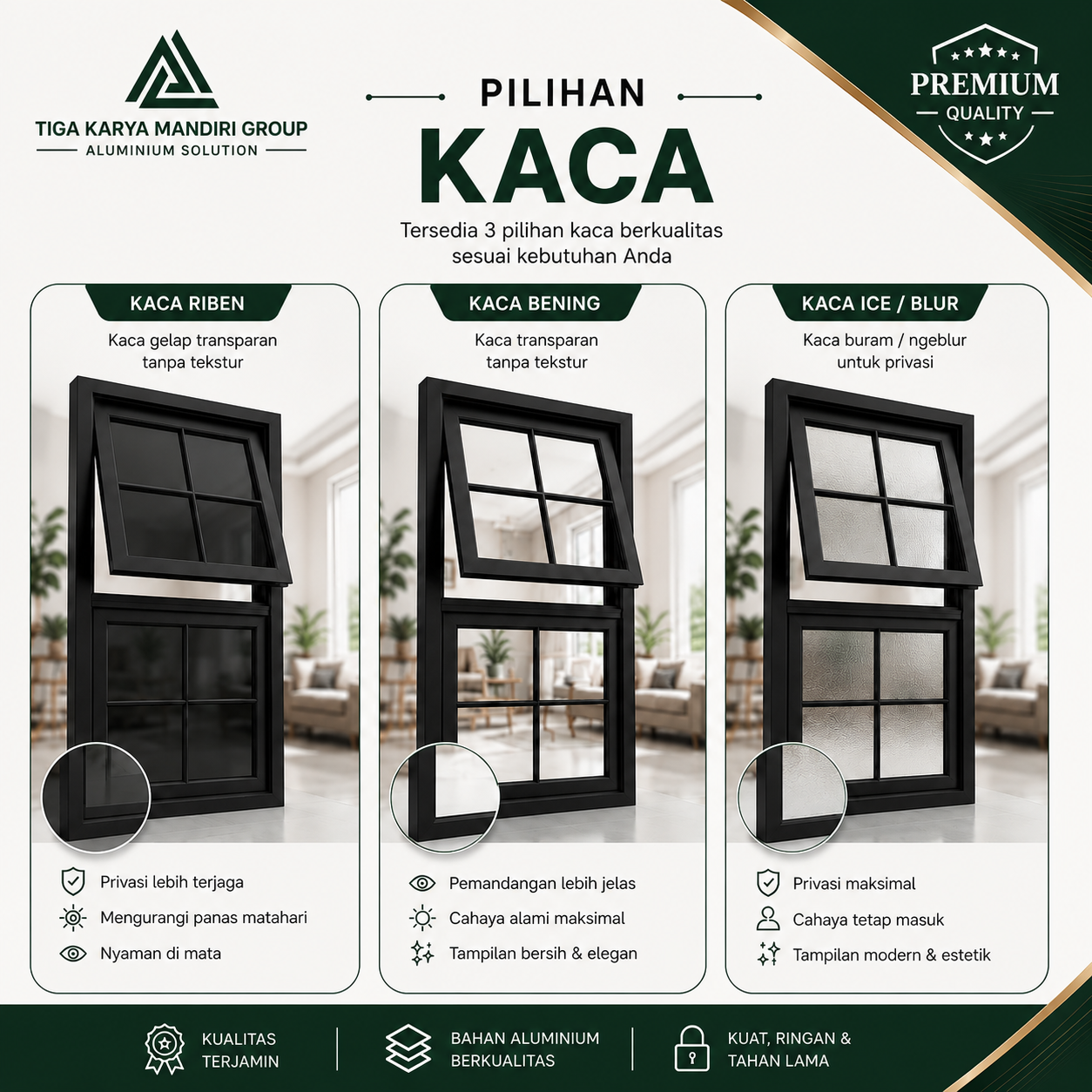 Jendela Aluminium Modern Kombinasi Fix Window 50x100 cm | Minimalis Premium - Image 2
