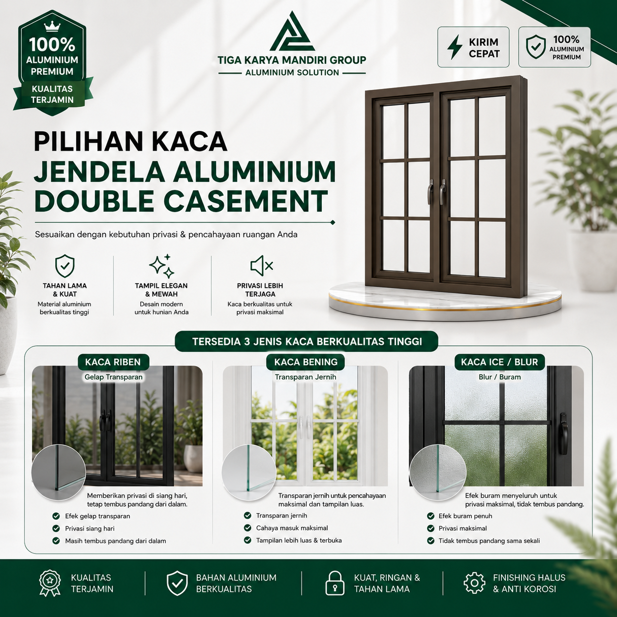 Jendela Aluminium Double Casement Minimalist | 2 Daun | Custom Ukuran - Image 3