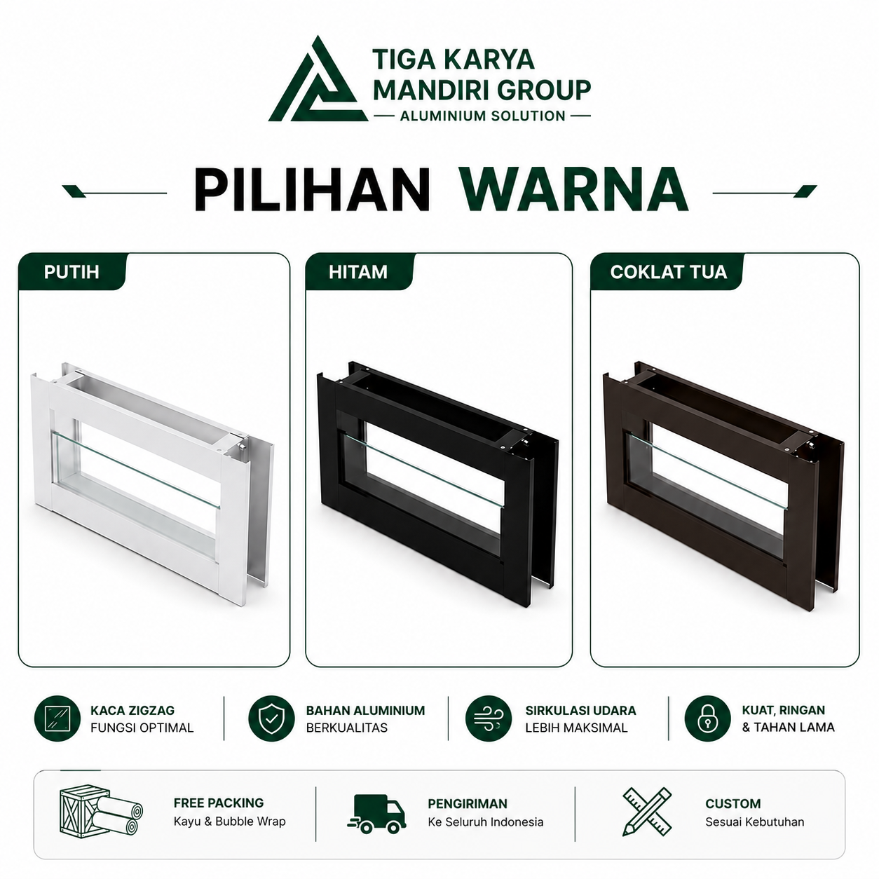 Kaca Mati Aluminium Zig Zag Minimalist Tinggi 20 cm | Ventilasi Dapur Modern - Image 2