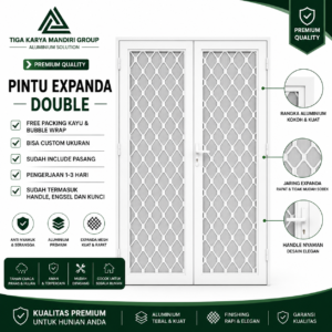 Pintu Expanda Double Aluminium Kasa Nyamuk Premium | Anti Karat & Custom Ukuran