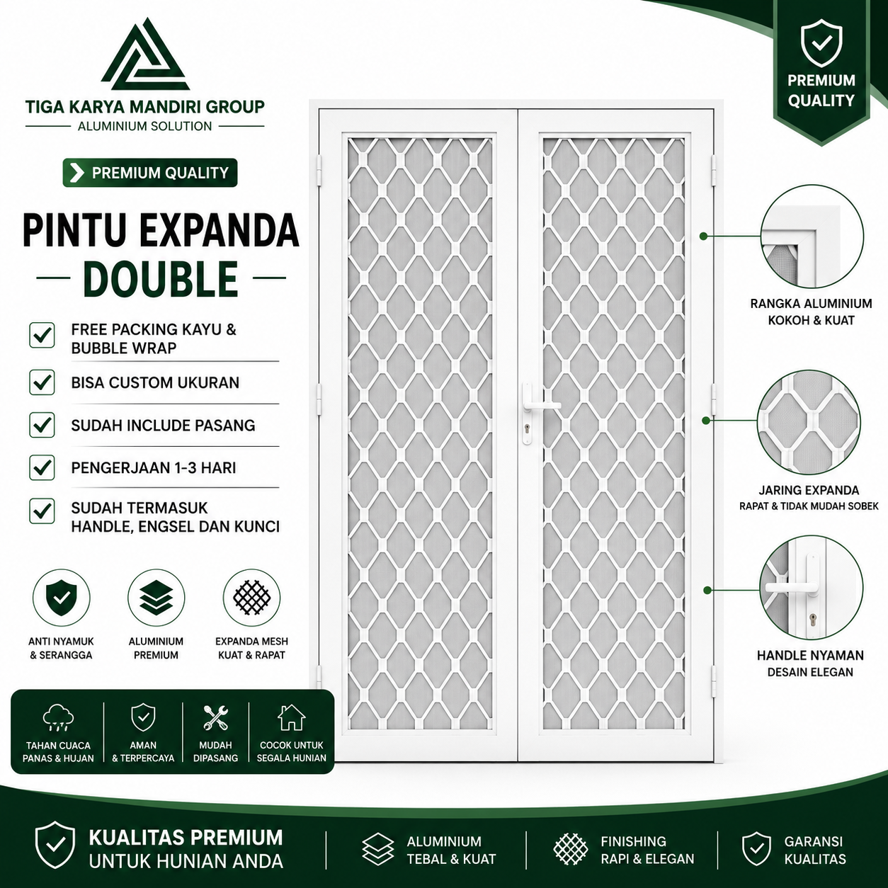Pintu Expanda Double Aluminium Kasa Nyamuk Premium | Anti Karat & Custom Ukuran