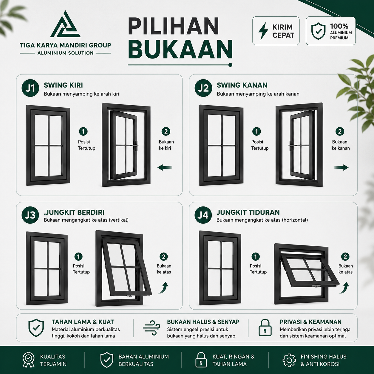 Jendela Aluminium Double Casement Minimalist | 2 Daun | Custom Ukuran - Image 4