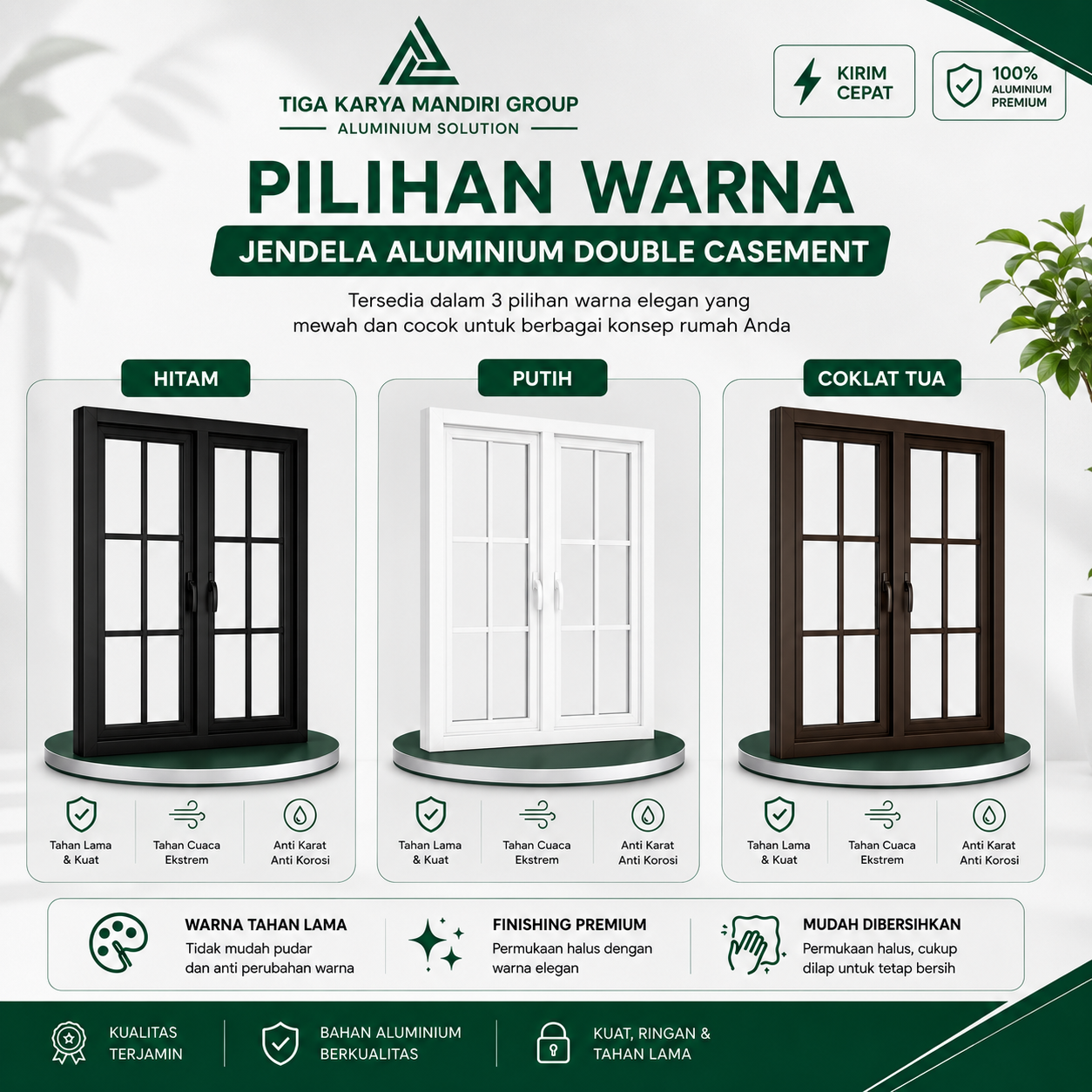 Jendela Aluminium Double Casement Minimalist | 2 Daun | Custom Ukuran - Image 2