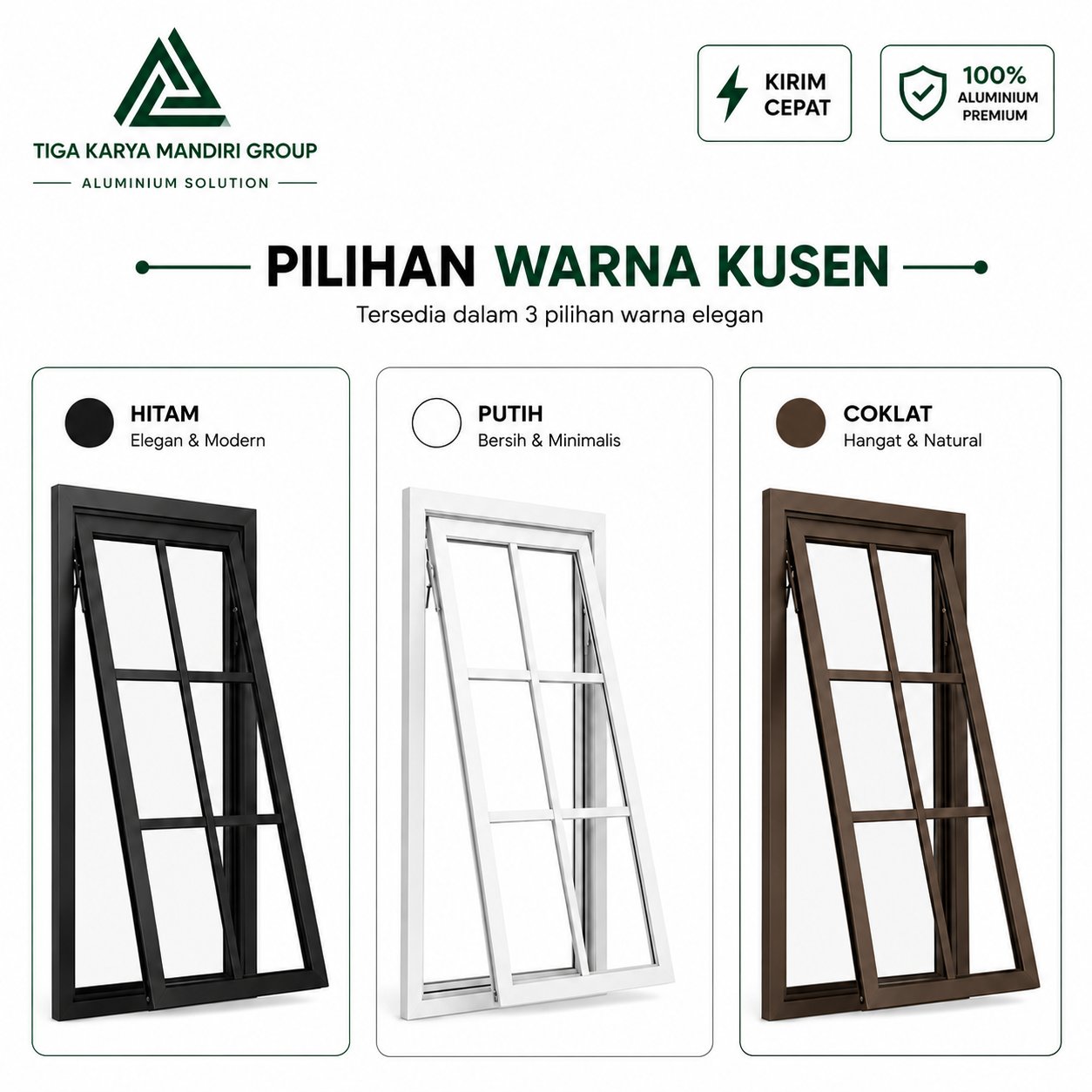 Jendela Aluminium Casement Ornamen 1 Daun | Bisa Custom Berbagai Ukuran | Anti Karat - Image 2