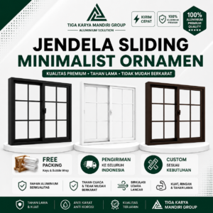 Jendela Sliding Aluminium Minimalis | Ornamen List Kotak | Custom Ukuran