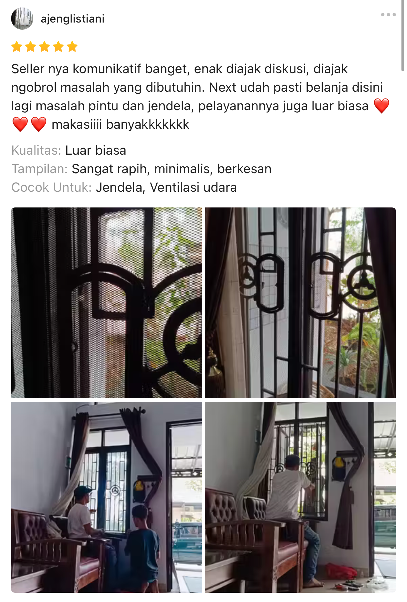 testimoni ventilasi kawat nyamuk shopee tkm